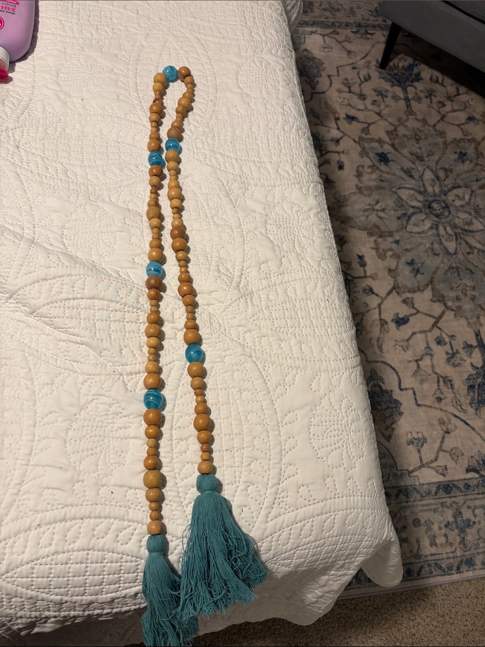 Boho Teal and Natural Wood Bead Tassel Garland
